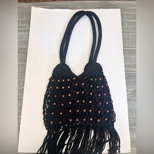 Black Macrame Bag with Brown Beads